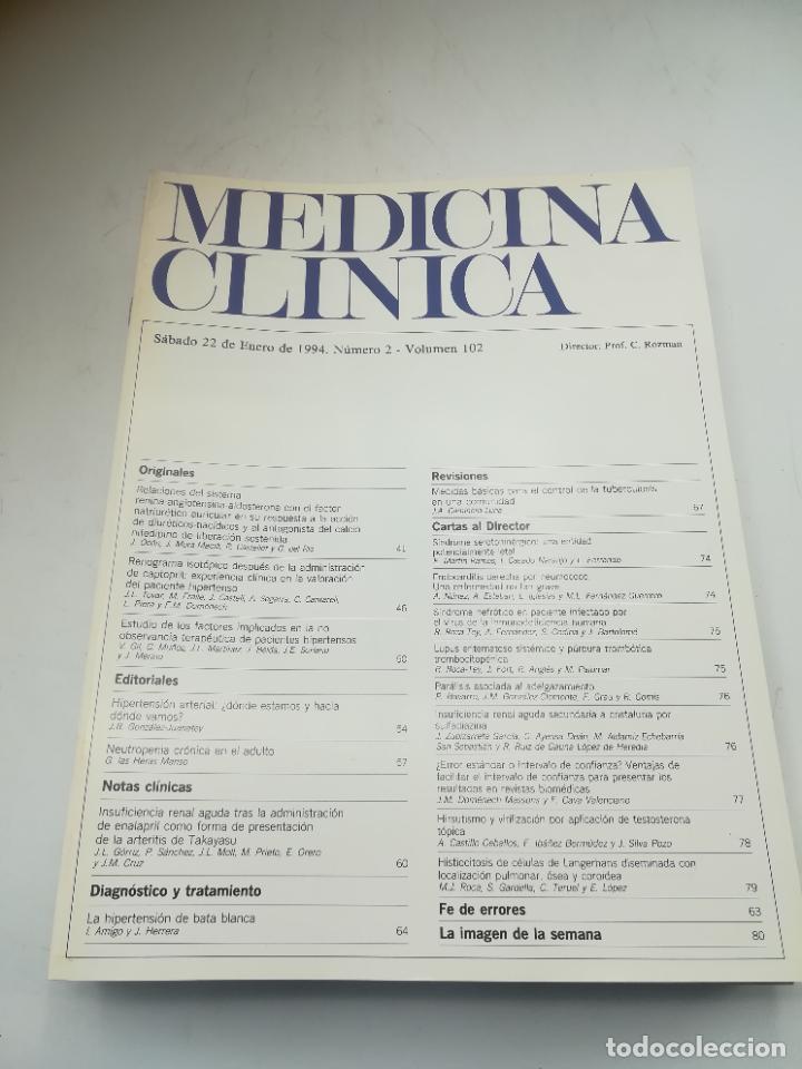 Second hand books: REVISTA. MEDICINA CL&Iacute;NICA. 22 ENERO 1994. N&ordm; 2. VOLUMEN 102. VER SUMARIO