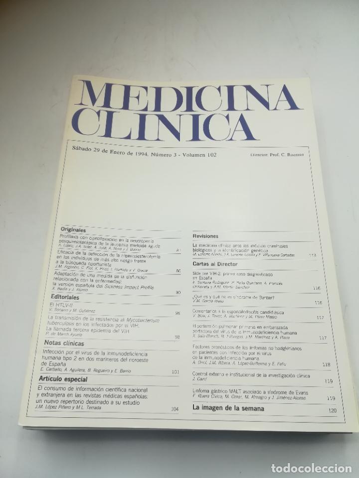 Second hand books: REVISTA. MEDICINA CL&Iacute;NICA. 29 ENERO 1994. N&ordm; 3. VOLUMEN 102. VER SUMARIO