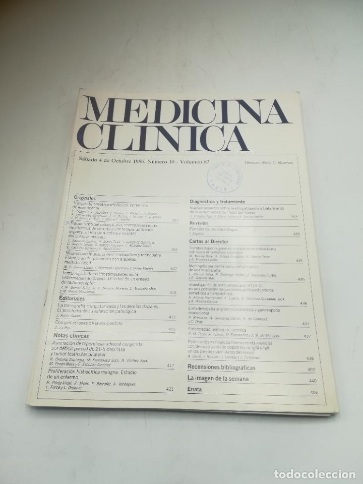 Second hand books: REVISTA. MEDICINA CL&Iacute;NICA. 4 OCTUBRE 1986. N&ordm; 10. VOLUMEN 87. VER SUMARIO