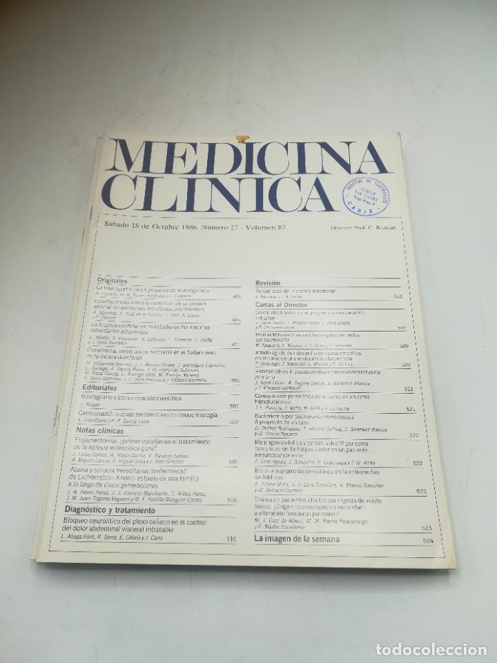Second hand books: REVISTA. MEDICINA CL&Iacute;NICA. 18 OCTUBRE 1986. N&ordm; 12. VOLUMEN 87. VER SUMARIO