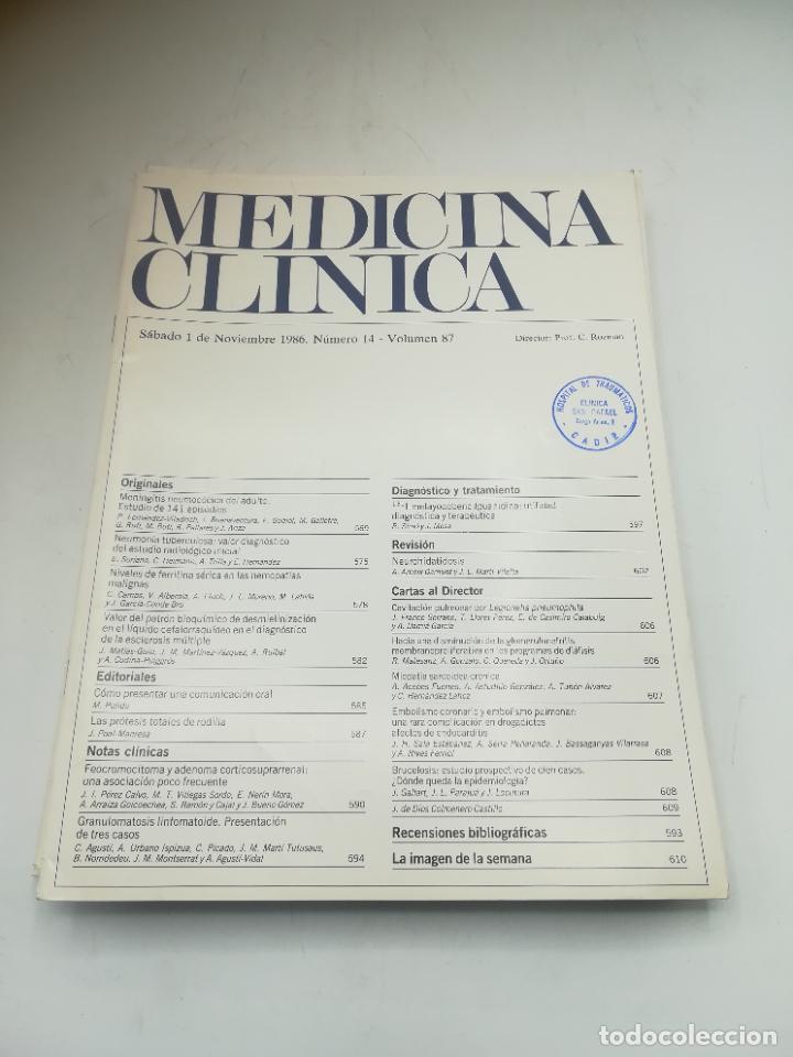 Second hand books: REVISTA. MEDICINA CL&Iacute;NICA. 1 NOVIEMBRE 1986. N&ordm; 14. VOLUMEN 87. VER SUMARIO