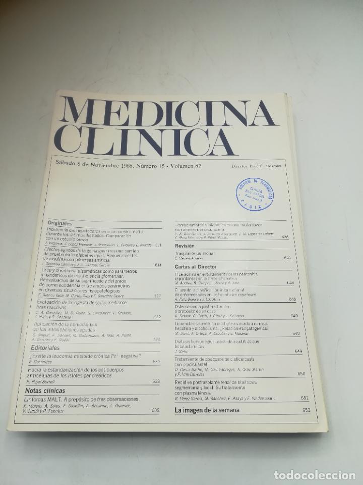 Second hand books: REVISTA. MEDICINA CL&Iacute;NICA. 8 NOVIEMBRE 1986. N&ordm; 15. VOLUMEN 87. VER SUMARIO