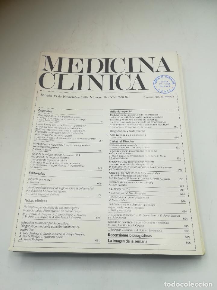 Second hand books: REVISTA. MEDICINA CL&Iacute;NICA. 15 NOVIEMBRE 1986. N&ordm; 16. VOLUMEN 87. VER SUMARIO