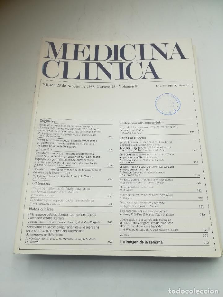 Second hand books: REVISTA. MEDICINA CL&Iacute;NICA. 29 NOVIEMBRE 1986. N&ordm; 18. VOLUMEN 87. VER SUMARIO