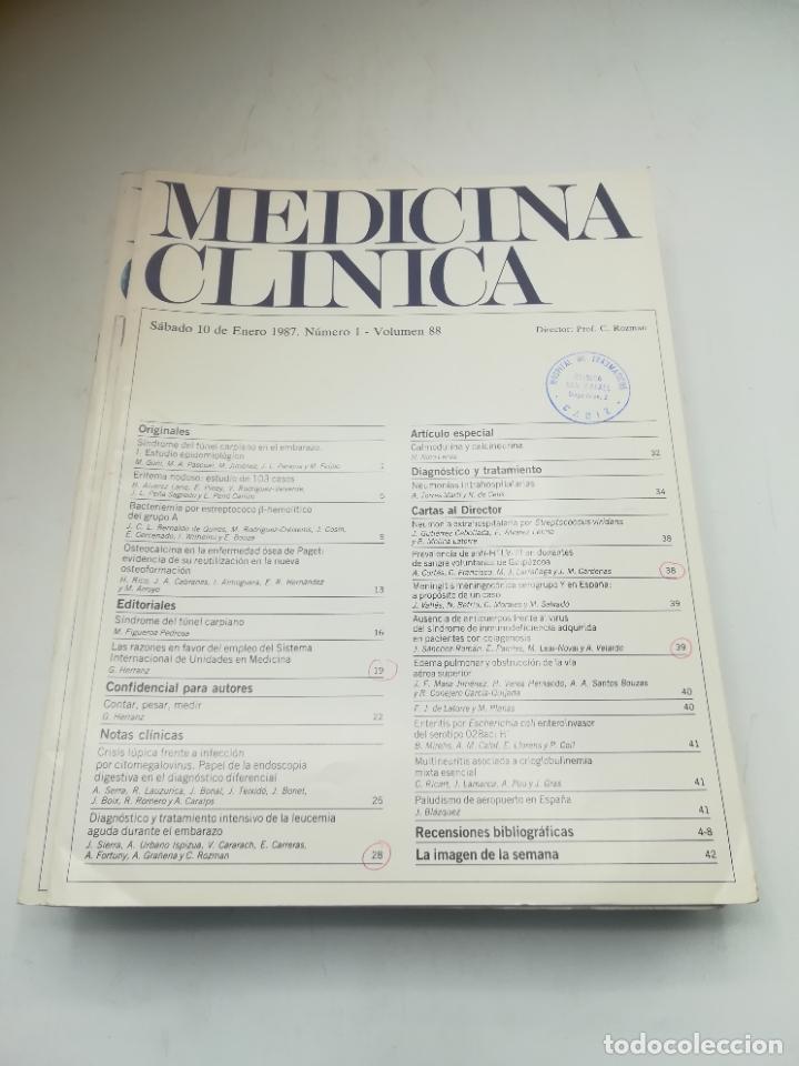 Second hand books: REVISTA. MEDICINA CL&Iacute;NICA. 10 ENERO 1987. N&ordm; 1. VOLUMEN 88. VER SUMARIO