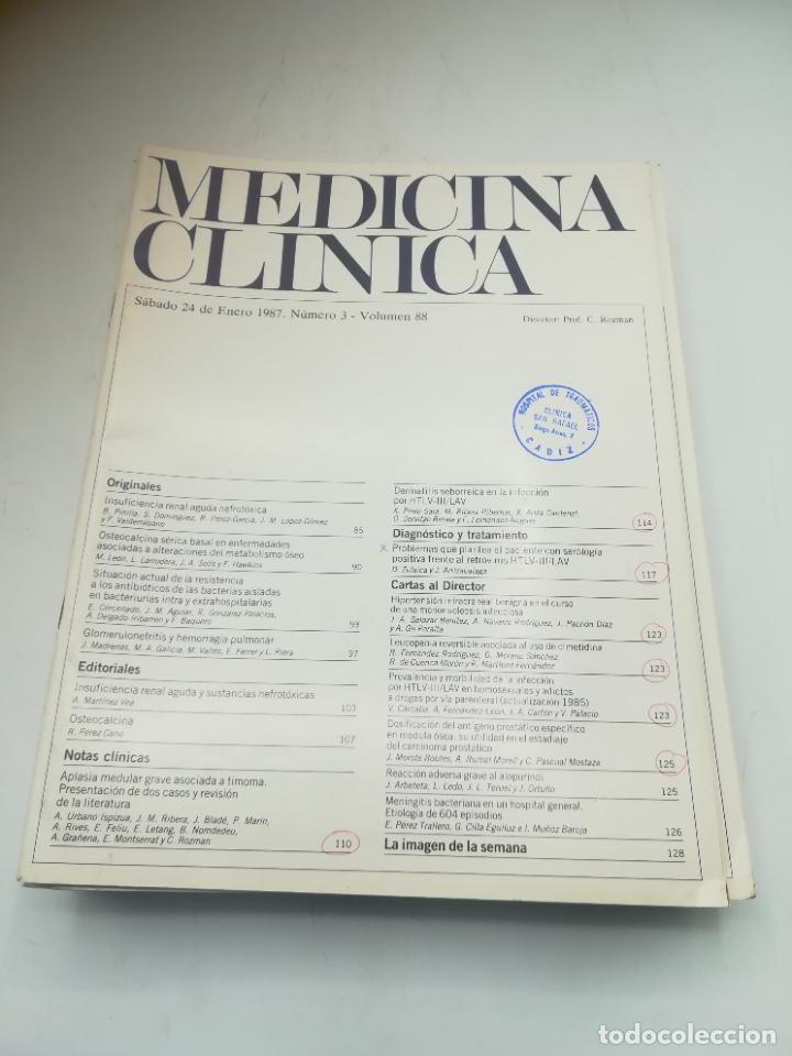 Second hand books: REVISTA. MEDICINA CL&Iacute;NICA. 24 ENERO 1987. N&ordm; 3. VOLUMEN 88. VER SUMARIO