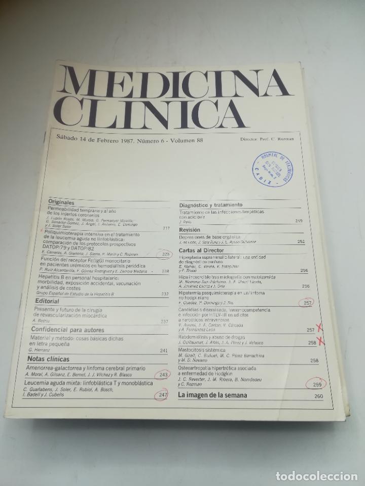 Second hand books: REVISTA. MEDICINA CL&Iacute;NICA. 14 FEBRERO 1987. N&ordm; 6. VOLUMEN 88. VER SUMARIO
