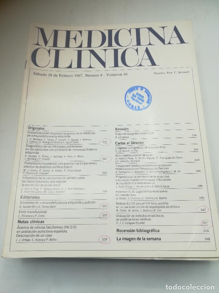 Second hand books: REVISTA. MEDICINA CL&Iacute;NICA. 28 FEBRERO 1987. N&ordm; 8. VOLUMEN 88. VER SUMARIO