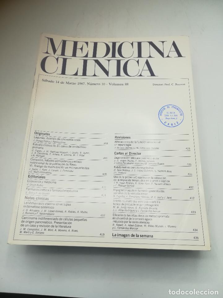 Second hand books: REVISTA. MEDICINA CL&Iacute;NICA. 14 MARZO 1987. N&ordm; 10. VOLUMEN 88. VER SUMARIO