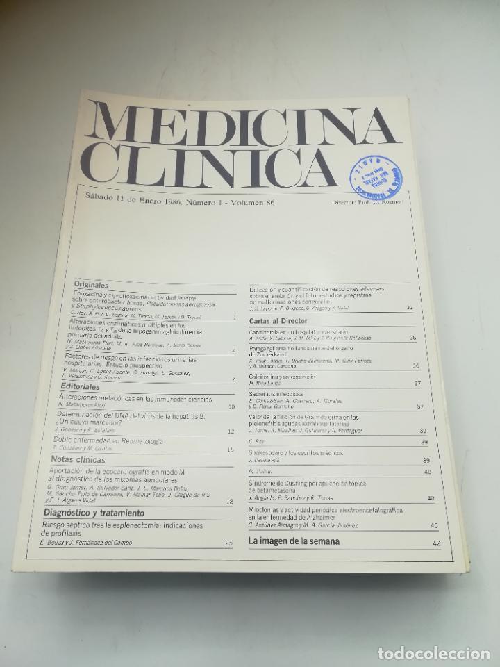 Second hand books: REVISTA. MEDICINA CL&Iacute;NICA. 11 ENERO 1986. N&ordm; 1. VOLUMEN 86. VER SUMARIO