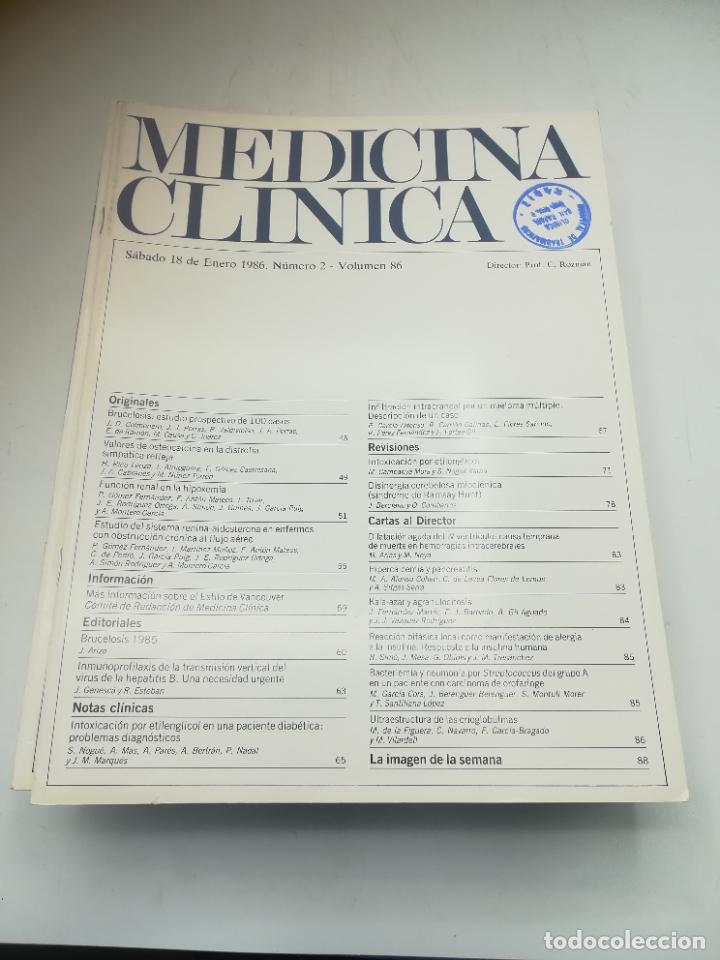 Second hand books: REVISTA. MEDICINA CL&Iacute;NICA. 18 ENERO 1986. N&ordm; 2. VOLUMEN 86. VER SUMARIO