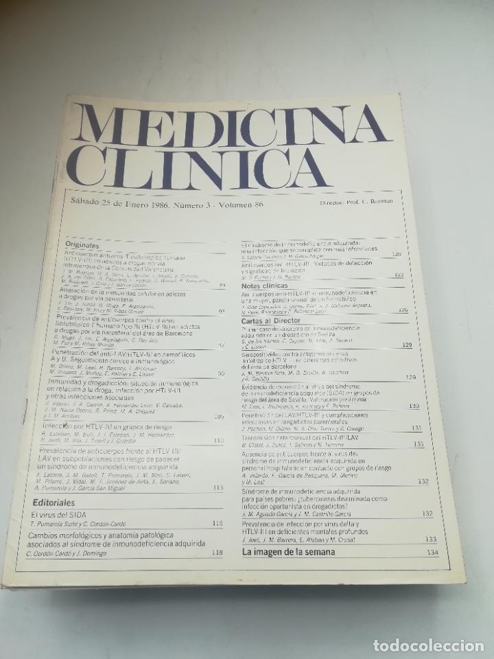 Second hand books: REVISTA. MEDICINA CL&Iacute;NICA. 25 ENERO 1986. N&ordm; 3. VOLUMEN 86. VER SUMARIO