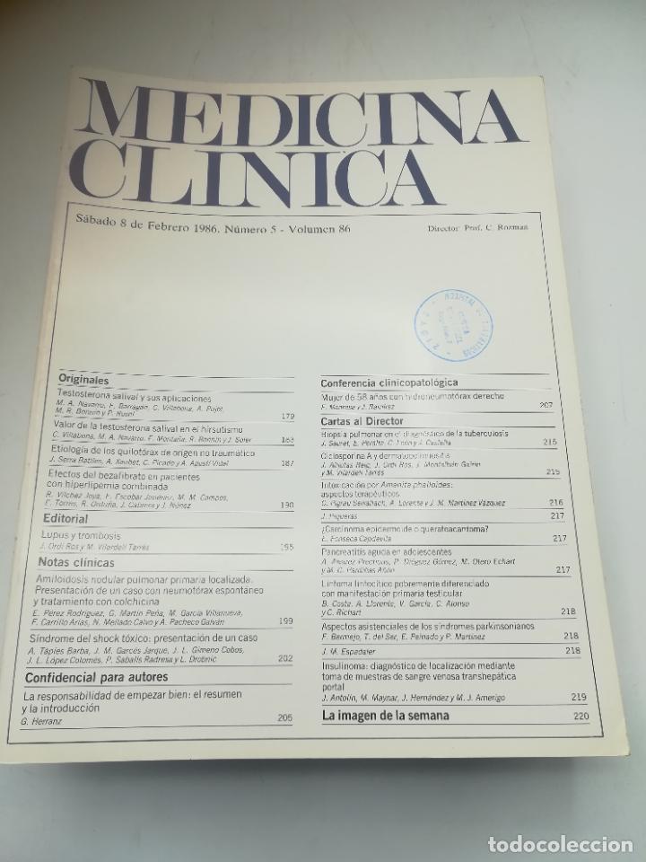 Second hand books: REVISTA. MEDICINA CL&Iacute;NICA. 8 FEBRERO 1986. N&ordm; 5. VOLUMEN 86. VER SUMARIO