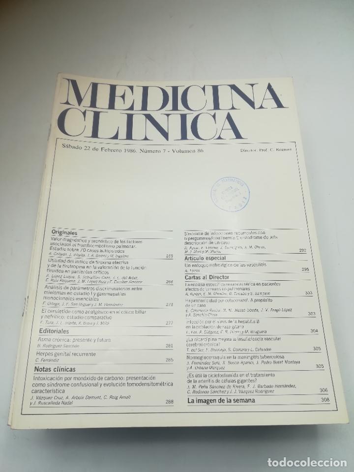 Second hand books: REVISTA. MEDICINA CL&Iacute;NICA. 22 FEBRERO 1986. N&ordm; 7. VOLUMEN 86. VER SUMARIO