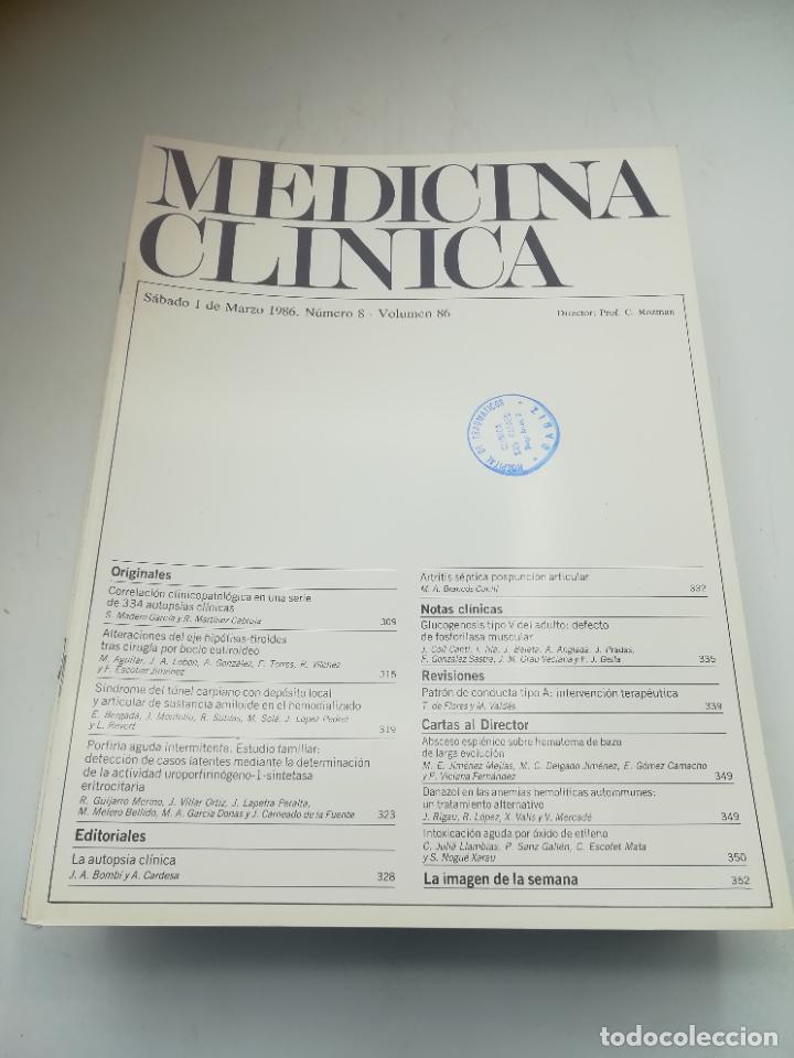 Second hand books: REVISTA. MEDICINA CL&Iacute;NICA. 1 MARZO 1986. N&ordm; 8. VOLUMEN 86. VER SUMARIO