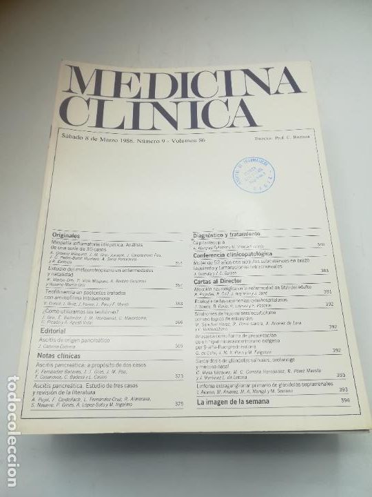 Second hand books: REVISTA. MEDICINA CL&Iacute;NICA. 8 MARZO 1986. N&ordm; 9. VOLUMEN 86. VER SUMARIO