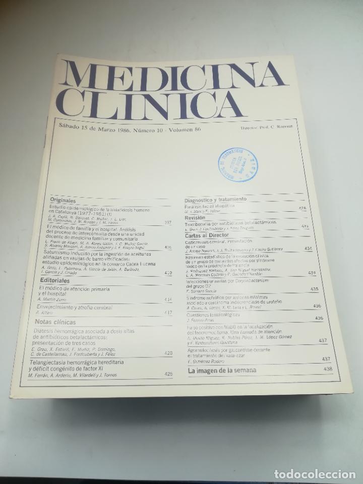 Second hand books: REVISTA. MEDICINA CL&Iacute;NICA. 15 MARZO 1986. N&ordm; 10. VOLUMEN 86. VER SUMARIO