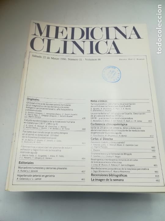 Second hand books: REVISTA. MEDICINA CL&Iacute;NICA. 22 MARZO 1986. N&ordm; 11. VOLUMEN 86. VER SUMARIO