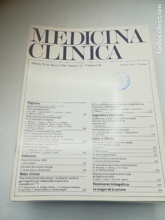 Second hand books: REVISTA. MEDICINA CL&Iacute;NICA. 29 MARZO 1986. N&ordm; 12. VOLUMEN 86. VER SUMARIO