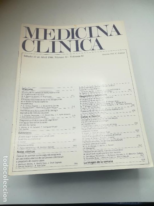 Second hand books: REVISTA. MEDICINA CL&Iacute;NICA. 12 ABRIL 1986. N&ordm; 14. VOLUMEN 86. VER SUMARIO