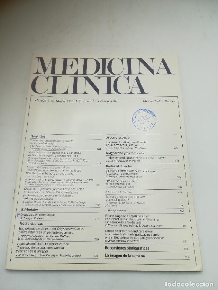 Second hand books: REVISTA. MEDICINA CL&Iacute;NICA. 3 MAYO 1986. N&ordm; 17. VOLUMEN 86. VER SUMARIO