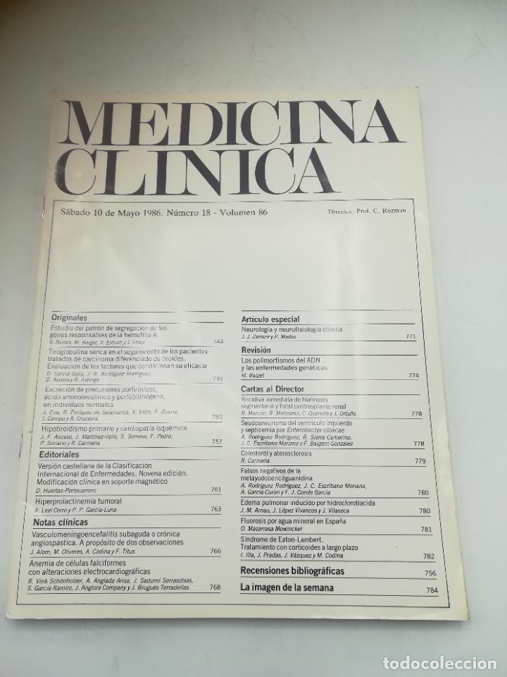 Second hand books: REVISTA. MEDICINA CL&Iacute;NICA. 10 MAYO 1986. N&ordm; 18. VOLUMEN 86. VER SUMARIO