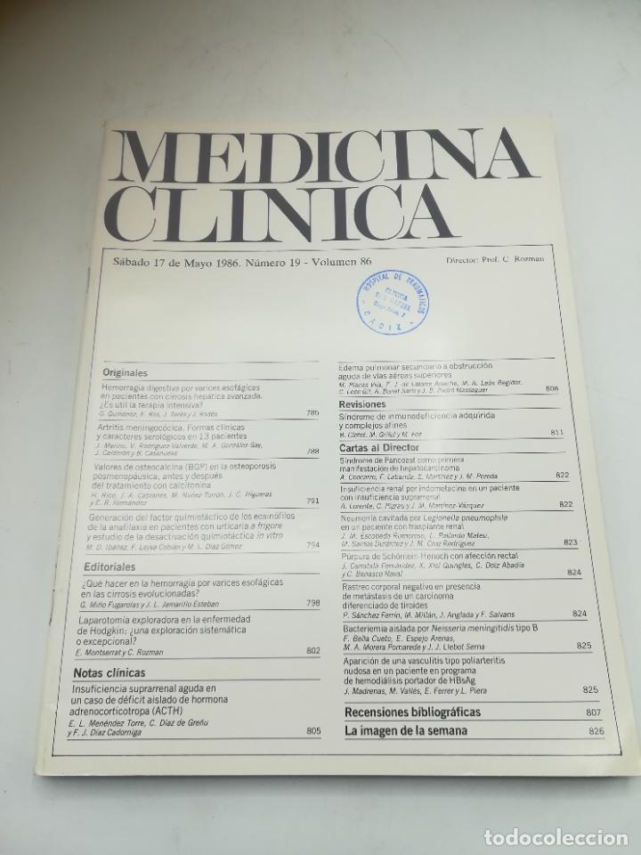 Second hand books: REVISTA. MEDICINA CL&Iacute;NICA. 17 MAYO 1986. N&ordm; 19. VOLUMEN 86. VER SUMARIO
