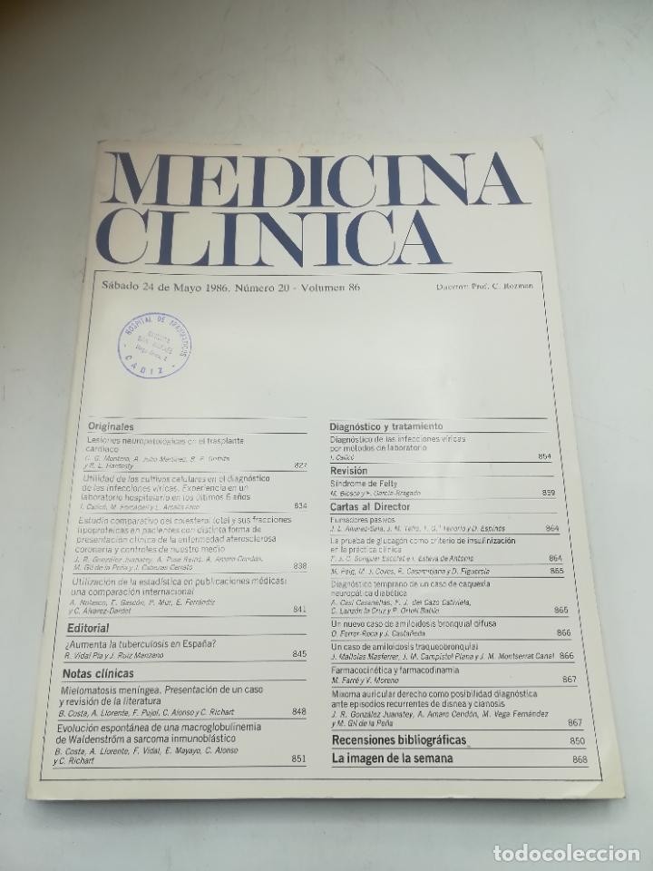 Second hand books: REVISTA. MEDICINA CL&Iacute;NICA. 24 MAYO 1986. N&ordm; 20. VOLUMEN 86. VER SUMARIO