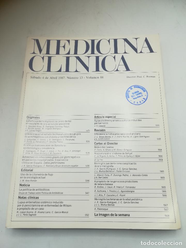 Second hand books: REVISTA. MEDICINA CL&Iacute;NICA. 4 ABRIL 1987. N&ordm; 13. VOLUMEN 88. VER SUMARIO