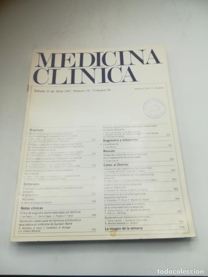 Second hand books: REVISTA. MEDICINA CL&Iacute;NICA. 11 ABRIL 1987. N&ordm; 14. VOLUMEN 88. VER SUMARIO