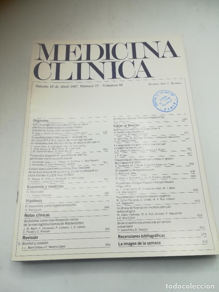 Second hand books: REVISTA. MEDICINA CL&Iacute;NICA. 18 ABRIL 1987. N&ordm; 15. VOLUMEN 88. VER SUMARIO