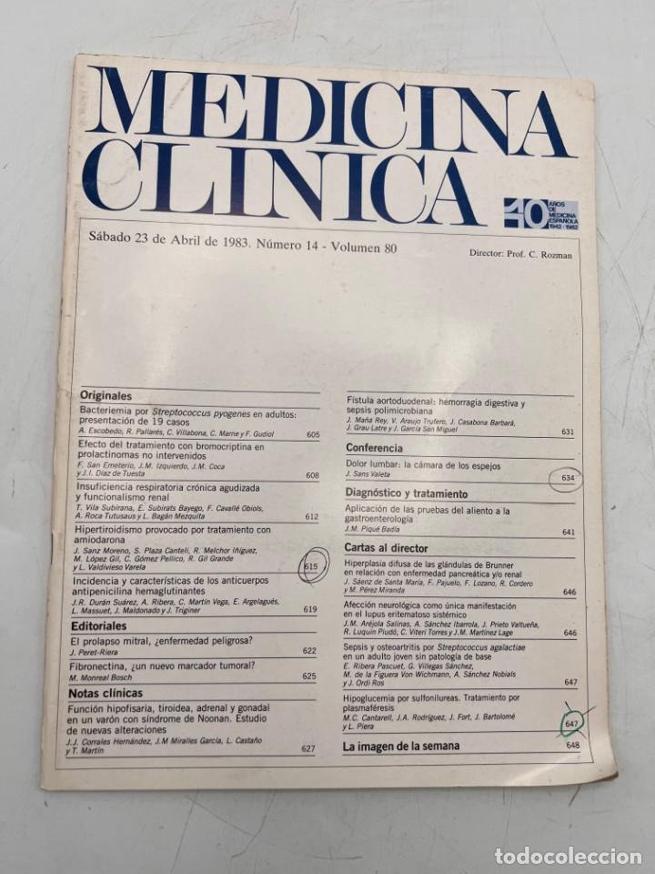 Libri di seconda mano: REVISTA. MEDICINA CL&Iacute;NICA. 23 DE ABRIL 1983. N&ordm; 14. VOLUMEN 80. VER SUMARIO