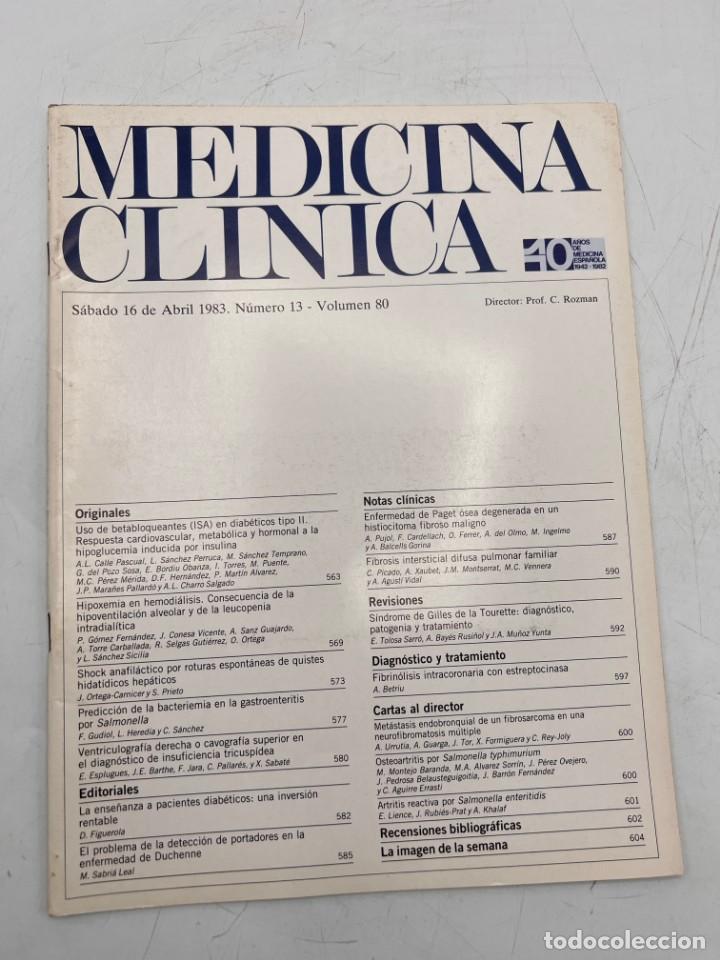 Libri di seconda mano: REVISTA. MEDICINA CL&Iacute;NICA. 16 DE ABRIL 1983. N&ordm; 13. VOLUMEN 80. VER SUMARIO