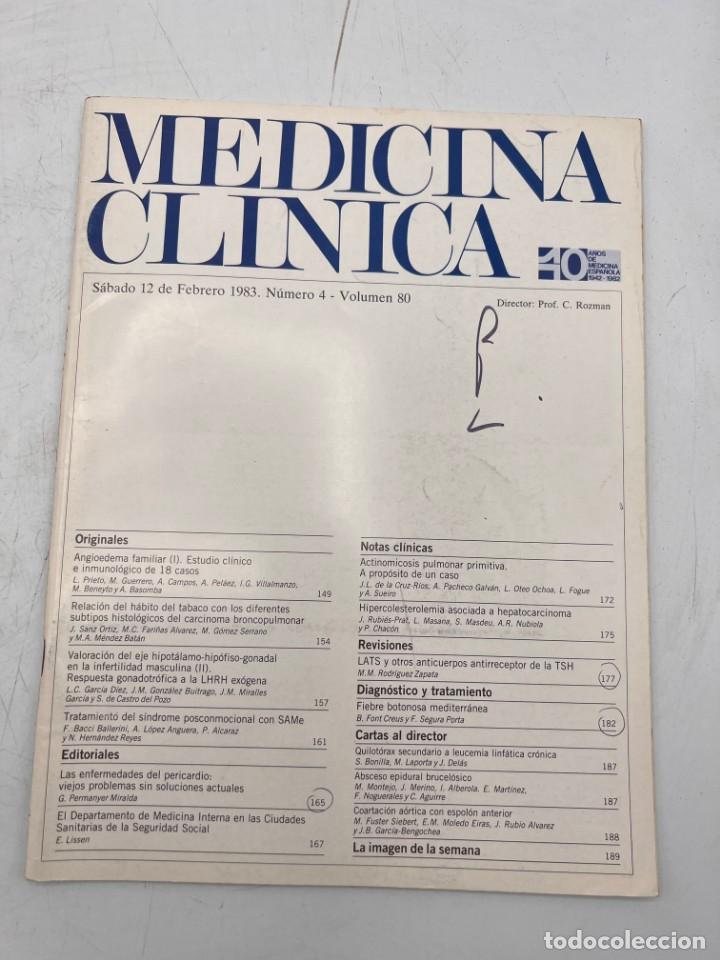 Libri di seconda mano: REVISTA. MEDICINA CL&Iacute;NICA. 12 DE FEBRERO 1983. N&ordm; 4. VOLUMEN 80. VER SUMARIO