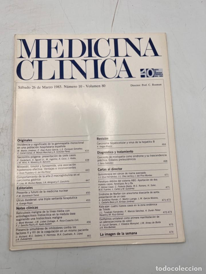 Libri di seconda mano: REVISTA. MEDICINA CL&Iacute;NICA. 26 DE MARZO 1983. N&ordm; 10. VOLUMEN 80. VER SUMARIO