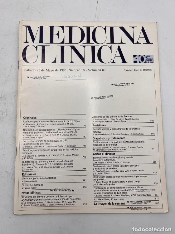 Libri di seconda mano: REVISTA. MEDICINA CL&Iacute;NICA. 21 DE MAYO 1983. N&ordm; 18. VOLUMEN 80. VER SUMARIO