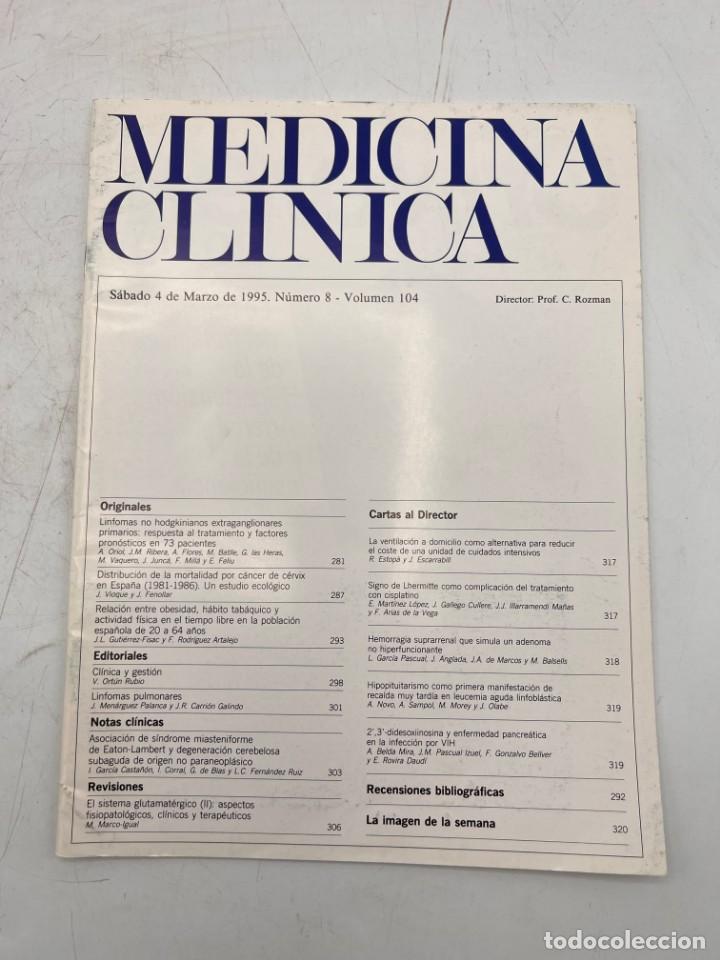 Libri di seconda mano: REVISTA. MEDICINA CL&Iacute;NICA. 4 DE MARZO 1995. N&ordm; 8. VOLUMEN 104. VER SUMARIO