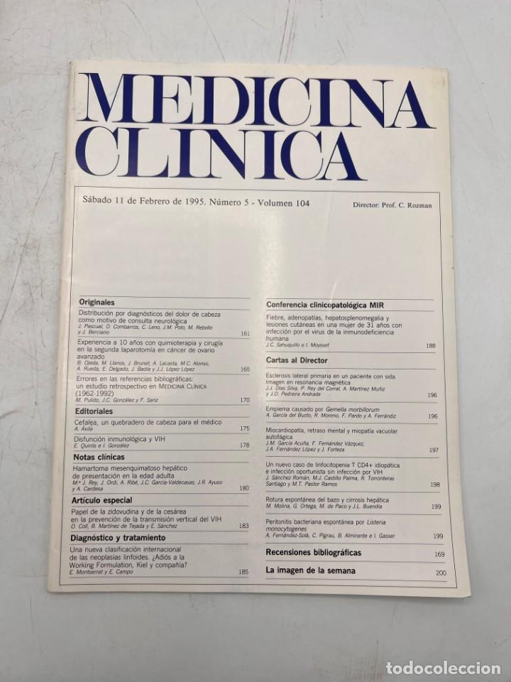 Libri di seconda mano: REVISTA. MEDICINA CL&Iacute;NICA. 11 DE FEBRERO 1995. N&ordm; 5. VOLUMEN 104. VER SUMARIO