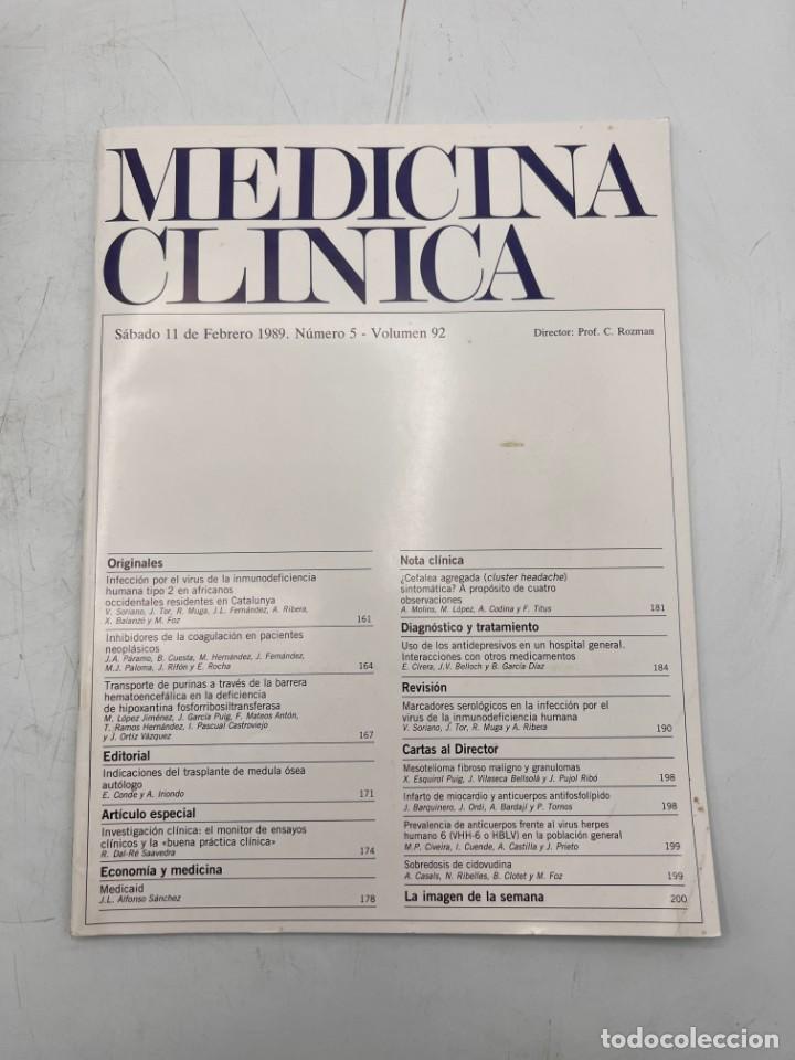 Libri di seconda mano: REVISTA. MEDICINA CL&Iacute;NICA. 11 DE FEBRERO 1989. N&ordm; 5. VOLUMEN 92. VER SUMARIO