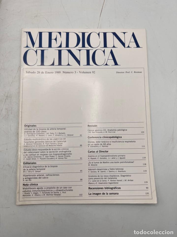 Libri di seconda mano: REVISTA. MEDICINA CL&Iacute;NICA. 28 DE FEBRERO 1989. N&ordm; 3. VOLUMEN 92. VER SUMARIO