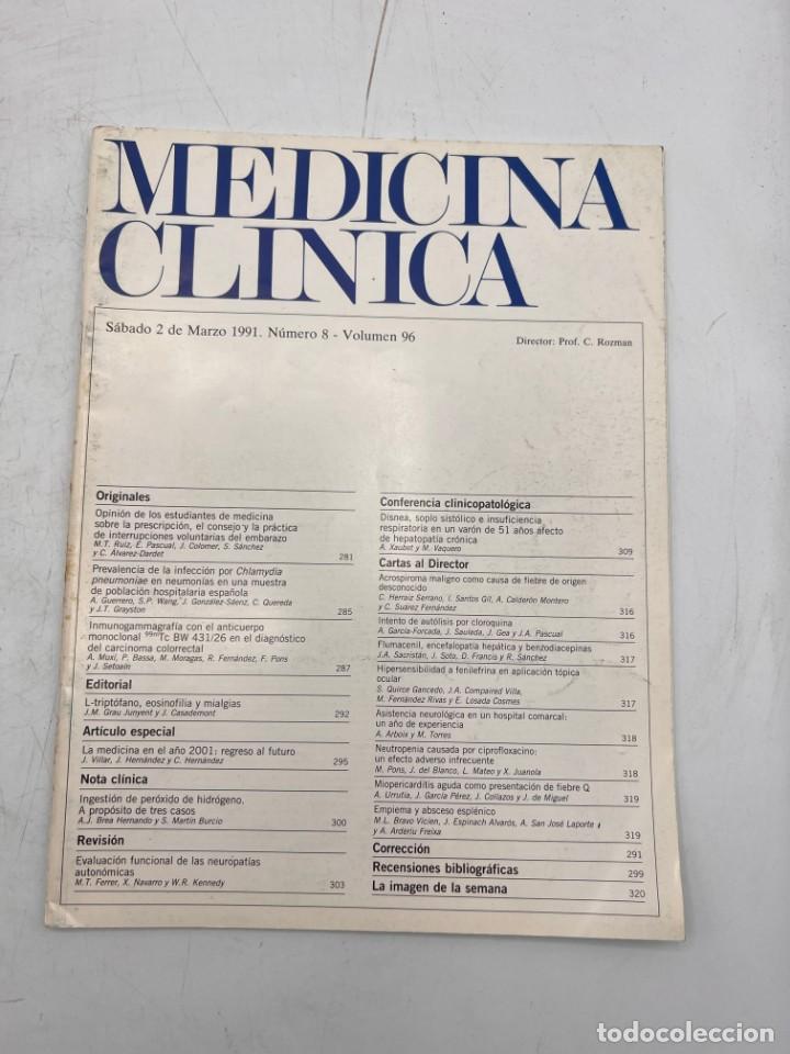 Libri di seconda mano: REVISTA. MEDICINA CL&Iacute;NICA. 2 DE MARZO 1991. N&ordm; 8. VOLUMEN 96. VER SUMARIO