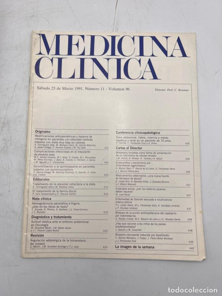 Libri di seconda mano: REVISTA. MEDICINA CL&Iacute;NICA. 23 DE MARZO 1991. N&ordm; 11. VOLUMEN 96. VER SUMARIO