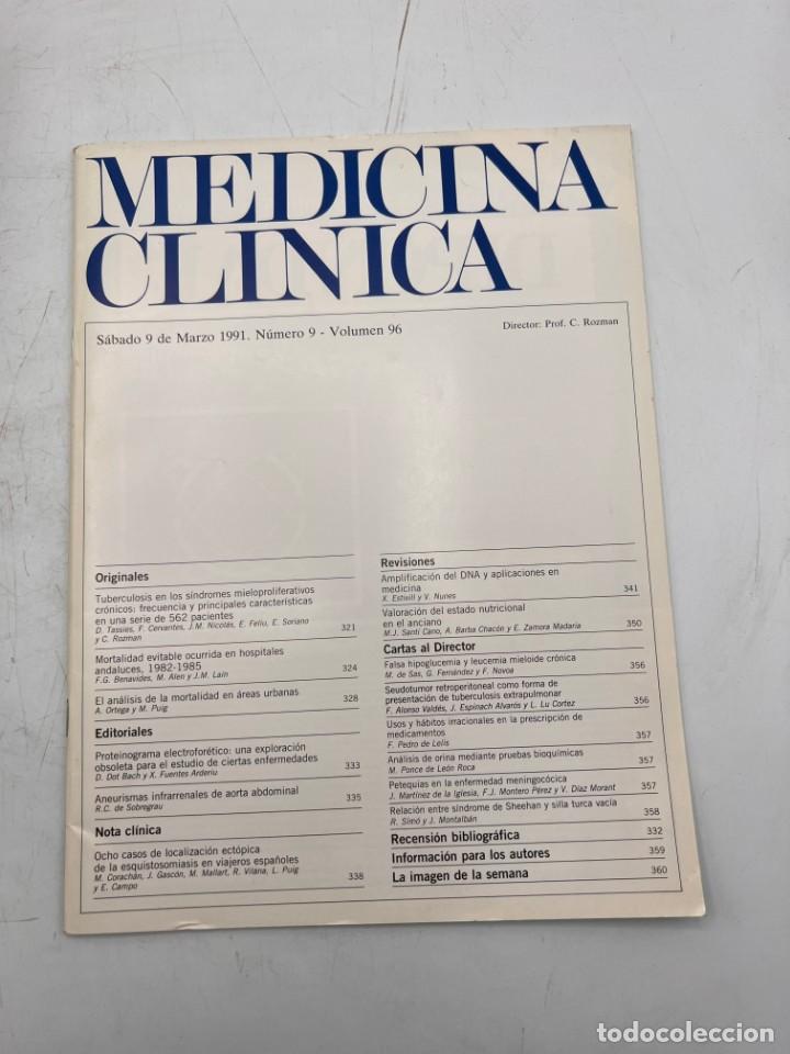 Libri di seconda mano: REVISTA. MEDICINA CL&Iacute;NICA. 9 DE MARZO 1991. N&ordm; 9. VOLUMEN 96. VER SUMARIO