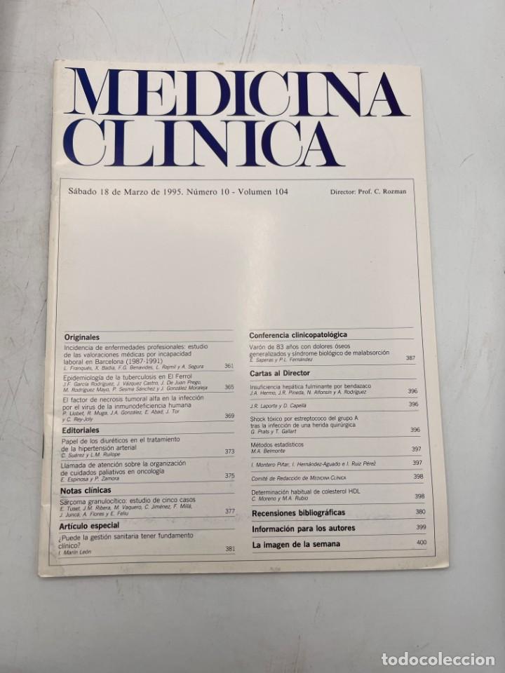 Libri di seconda mano: REVISTA. MEDICINA CL&Iacute;NICA. 18 DE MARZO 1995. N&ordm; 10. VOLUMEN 104. VER SUMARIO