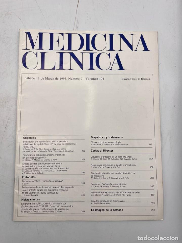 Libri di seconda mano: REVISTA. MEDICINA CL&Iacute;NICA. 11 DE MARZO 1995. N&ordm; 9. VOLUMEN 104. VER SUMARIO