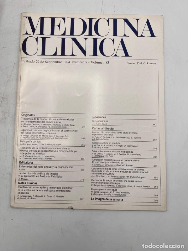 Libri di seconda mano: REVISTA. MEDICINA CL&Iacute;NICA. 29 DE SEPTIEMBRE 1984. N&ordm; 9. VOLUMEN 83. VER SUMARIO