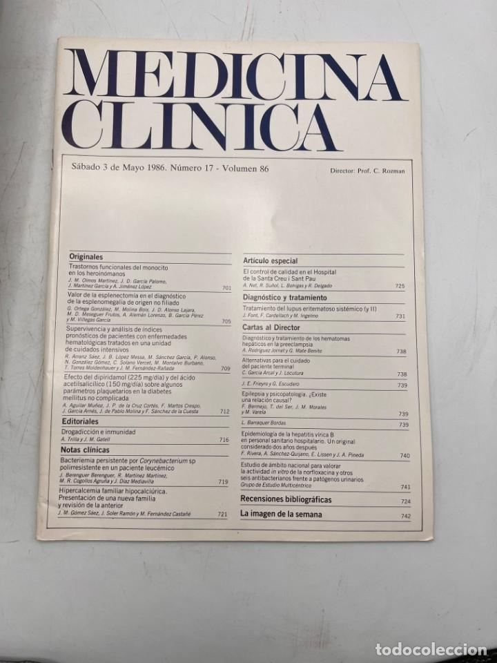 Libri di seconda mano: REVISTA. MEDICINA CL&Iacute;NICA. 3 DE MAYO 1986. N&ordm; 17. VOLUMEN 86. VER SUMARIO