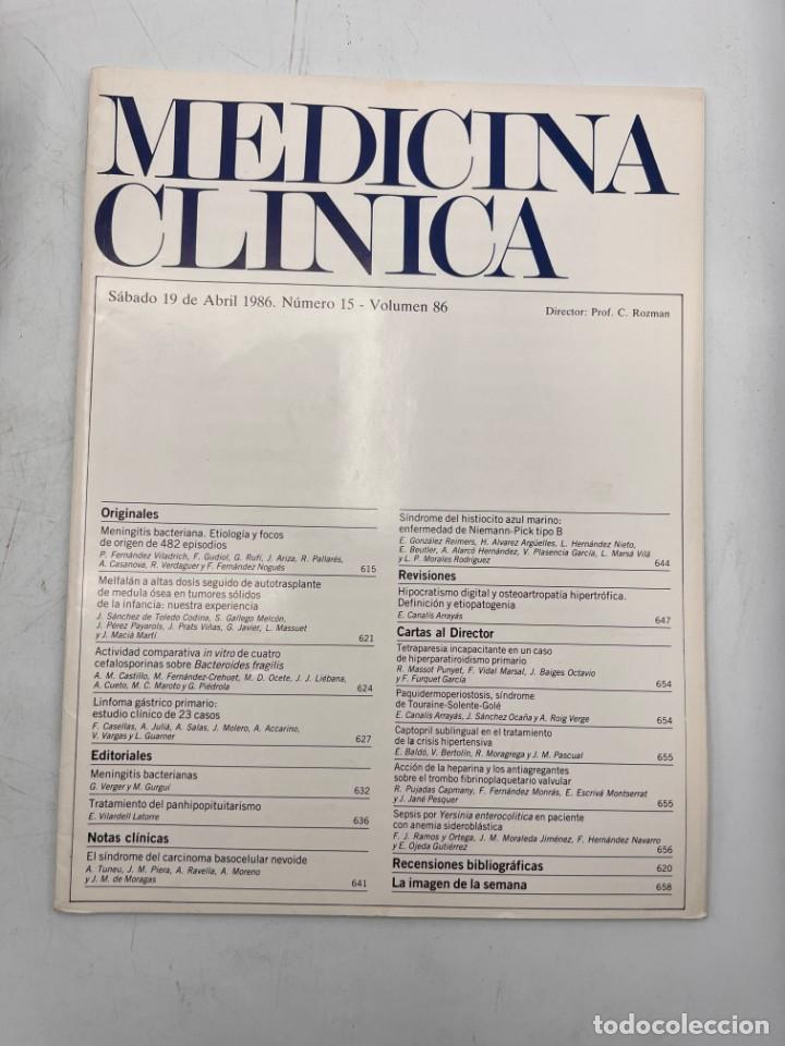 Libri di seconda mano: REVISTA. MEDICINA CL&Iacute;NICA. 19 DE ABRIL 1986. N&ordm; 15. VOLUMEN 86. VER SUMARIO