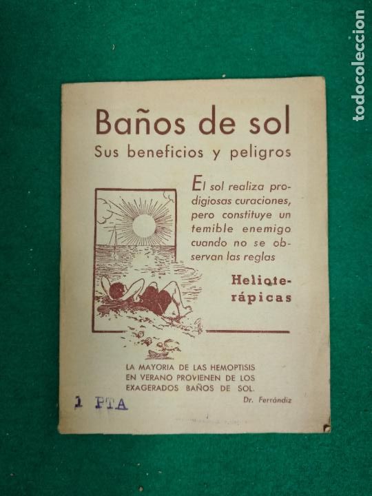 Libros de segunda mano: BA&Ntilde;OS DE SOL. SUS BENEFICIOS Y PELIGROS. DR. LIBRERIA SINTES 1942.FERRANDIZ.