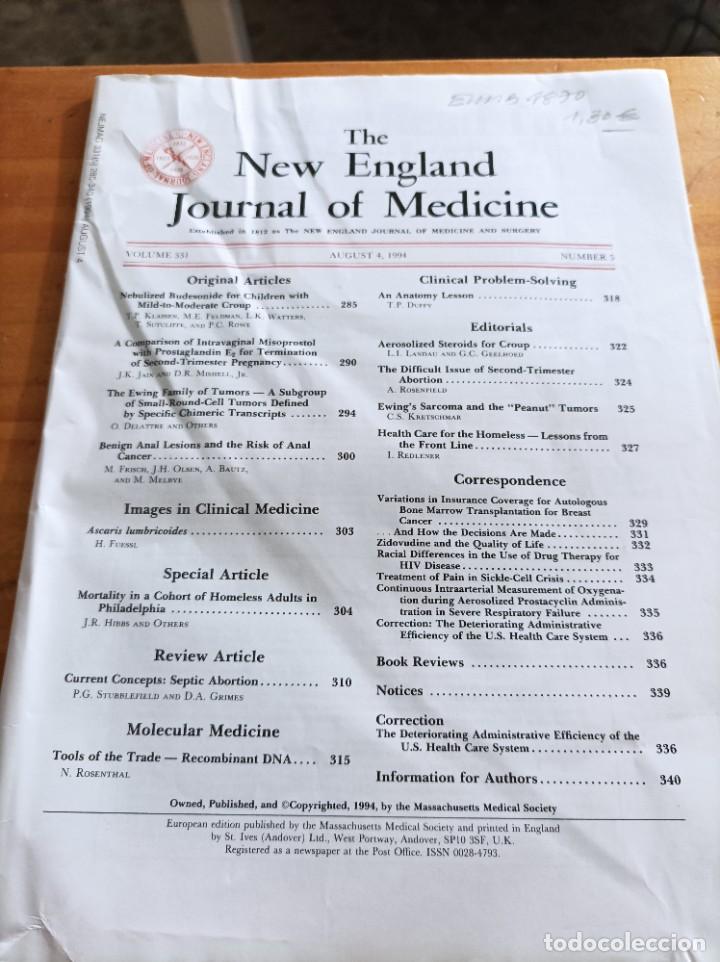 Second hand books: THE NEW ENGLAND JOURNAL OF MEDICINE,V.331, AUGUST 4,1994,N.5.VER &Iacute;NDICE.